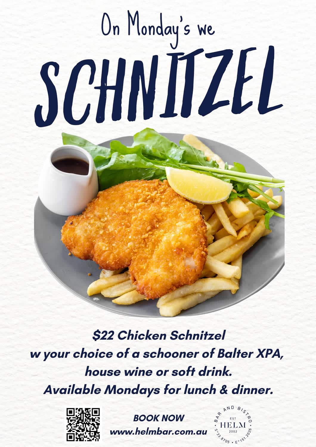 Cheap eats Darling Harbour - Chicken Schnitzel Mondays for $22.